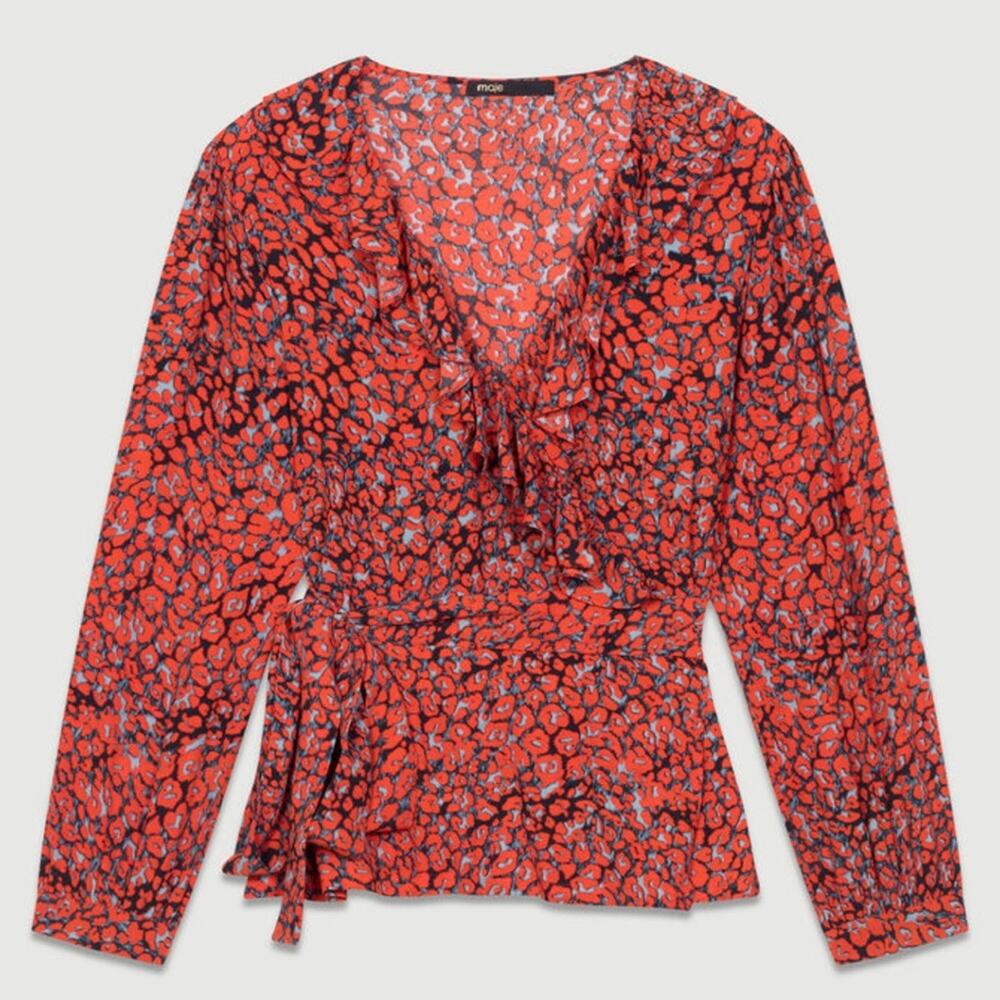 Maje Lito Leopard-Print Wrap Top M